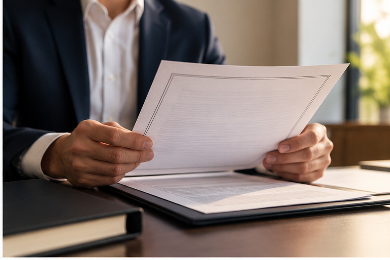 Professional reviewing business filing documents